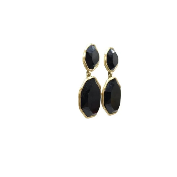 Artist Signed Black Acrylic Dangle Drop Earrings Gold Tone Vintage - Picture 2 of 6